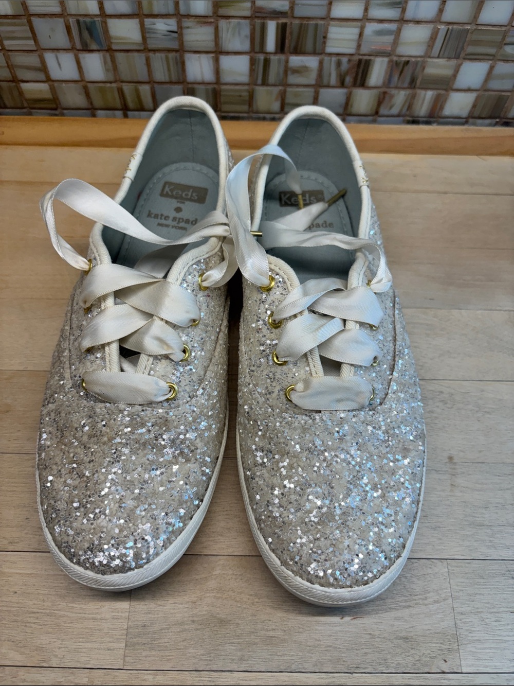 Keds for Kate Spade Glitter Low-Top Sneakers in Silver